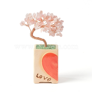 Árbol del dinero del corazón decoraciones de exhibición de bonsái de cuarzo rosa natural(DJEW-G027-16RG-03)-2
