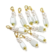 ABS Plastic Imitation Pearl Pendants, with Real 18K Gold Plated Brass Loops and Glass Seed Beads, Aqua, 15.5~16x3.5x3.5mm, Hole: 1.6mm(KK-C046-03A)