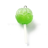 Translucent Resin Imitation Food Pendants, Lollipop Charms with Platinum Tone Iron Loops, Green, 48~50.5x22.5mm(RESI-R435-02B)