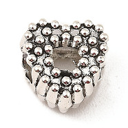 Tibetan Style Alloy European Beads, Large Hole Beads, Heart, Antique Silver, 12x12x7mm, Hole: 5mm, about 434pcs/1000g(FIND-E041-19AS)