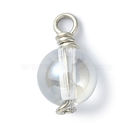 Electroplate Glass Pendants, with Platinum Copper Wire Loops, Round Ball Charms, Clear, 18x10mm, Hole: 2.5mm(PALLOY-JF02393)