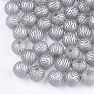 Electroplate Glass Beads, Frosted, Round with Wave Pattern, Silver, 8~8.5mm, Hole: 1.5mm(EGLA-S178-02G)