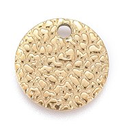 Ion Plating(IP) 304 Stainless Steel Charms, Textured, Laser Cut, Flat Round, Light Gold, 10x0.8mm, Hole: 1.4mm(STAS-M228-B03-G)