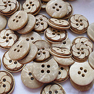 Carved Round 4-hole Sewing Button, Coconut Button, Khaki, 11mm in diameter(NNA0YXX)