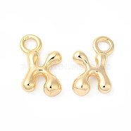 Brass Charms, Real 18K Gold Plated, Letter K, 12x8x2.5mm, hole: 2.5mm(KK-P234-13G-K)