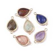 Natural Mixed Gemstone Links connectors, with Golden Tone Brass Findings, Teardrop, 22x12x5mm, Hole: 1.6mm(G-L514-015-M)