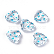 Transparent Acrylic Beads, Heart with Polka Dot Pattern, Clear, Deep Sky Blue, 15.5x17.5x6mm, Hole: 1.7mm(OACR-C009-05G)