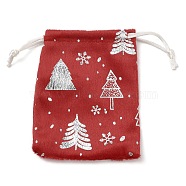 Silver Stamping Christmas Velvet Storage Bags, Drawstring Bags, Rectangle, Red, Christmas Tree, 12x9x0.01cm(ABAG-Q053-01A-01C)