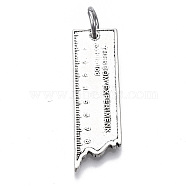 Tibetan Style Alloy Pendants for Teachers' Day, with Iron Loops, Broken Ruler,  Rectangle, Antique Silver, 39.5x12x1.5mm, Jump Ring: 9x1.5mm, Inner diameter: 6mm(PALLOY-T076-01AS)