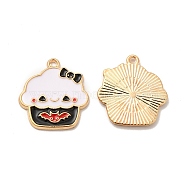 Alloy Enamel Pendants, Cupcake with Bat & Bowknot Charms, Halloween, Golden, 20x18.5x1.5mm, Hole: 1.5mm(FIND-G055-15G)