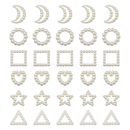 120Pcs 6 Style ABS Plastic Imitation Pearl Linking Rings, Moon & Heart & Star & Triangle & Ring & Square, Creamy White, 10.5~15x11~12x2~3mm, 20pcs/style(OACR-FS0001-02)