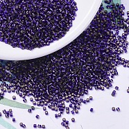 MIYUKI Delica Beads, Cylinder, Japanese Seed Beads, 11/0, (DB0609) Dyed Silver Lined Dark Purple, 1.3x1.6mm, Hole: 0.8mm, about 20000pcs/bag, 100g/bag(SEED-J020-DB0609)