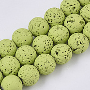 Spray Painted Natural Lava Rock Beads Strands, Round, Lime Green, 8~9mm, Hole: 0.7mm, about 47~48pcs/Strand, 15.75 inch(40cm)(G-N0324-C-08)