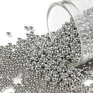 TOHO Round Seed Beads, Japanese Seed Beads, (714) Metallic Silver, 11/0, 2.2mm, Hole: 0.8mm, about 5555pcs/50g(SEED-XTR11-0714)
