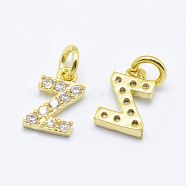 Brass Micro Pave Grade AAA Cubic Zirconia Charms, Letter Z, Cadmium Free & Nickel Free & Lead Free, Real 18K Gold Plated, 8x5x1.5mm, Hole: 2mm(X-ZIRC-P067-11G-Z-NR)