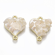 Alloy Links connectors, with Gemstone and Enamel, Heart, Light Gold, Creamy White, 20x16x6mm, Hole: 1.5mm(ENAM-S016-32F)