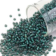 TOHO Round Seed Beads, Japanese Seed Beads, (270F) Matte Teal Lined Crystal, 11/0, 2.2mm, Hole: 0.8mm, about 5555pcs/50g(SEED-XTR11-0270F)