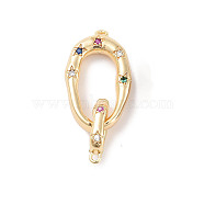Brass Micro Pave Colorful Cubic Zirconia Interlocking Clasps, Oval, Real 18K Gold Plated, 22x13x3.8mm, Hole: 1.2mm(KK-C051-50G)