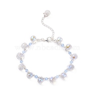 Imitation Austrian Crystal Glass Teardrop Beaded Bracelet, 304 Stainless Steel Jewelry for Women, Cornflower Blue, 7-1/2 inch(19cm)(BJEW-TA00171-01)