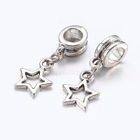 Alloy European Dangle Charms, Star, Antique Silver, 23mm, Hole: 5mm