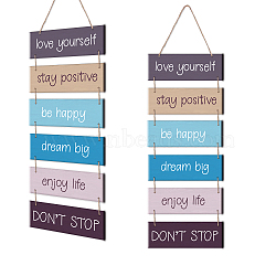 Solid Wood Hanging Wall Decorations, with Jute Twine, Rectangle, Colorful, 90x30cm(HJEW-WH0024-012)