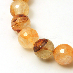 Natural Yellow Hematoid Quartz Beads Strands, Ferruginous Quartz, Faceted, Round, 8mm, Hole: 1mm, about 38pcs/strand, 14.9 inch(G-I003-8mm-04)