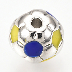 Brass Enamel Beads, FootBall/Soccer Ball, Colorful, Platinum, 10mm, Hole: 1.5mm(KK-Q738-10mm-01P)