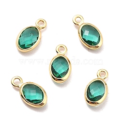 Eco-Friendly Brass with Glass Pendants,  Long-Lasting Plated, Lead Free & Cadmium Free & Nickel Free, Oval, Real 18K Gold Plated, Teal, 9x4.5x2mm, Hole: 1.2mm(KK-K268-01R)