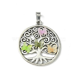 Antique Silver Tone Alloy Pendants, Tree of Life Charms with Resin Butterfly Cabochons and 304 Stainless Steel Snap on Bails, Colorful, 37x33x5mm, Hole: 8x4mm(PALLOY-JF02361-02)