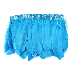 Goose Feather Fringe Trimming, Costume Accessories, Dyed, Deep Sky Blue, 145~195mm, about 2m/bag(FIND-T037-05C)