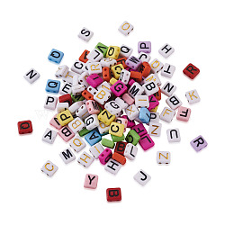 Opaque Acrylic Multi-Strand Links, Rectangle with Letter A~Z, Mixed Color, 8~9x8x4mm, Hole: 1.5mm, 600pcs/set(PACR-TA0001-03)