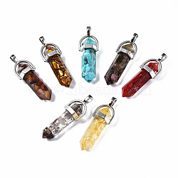 Transparent Epoxy Resin Pendants, with Natural Gemstone Chip, with Alloy Findings , Cadmium Free & Nickel Free & Lead Free, Pen, Mixed Color, 41x13x10mm, Hole: 4x5.5mm(X-RESI-Q215-001-NR)