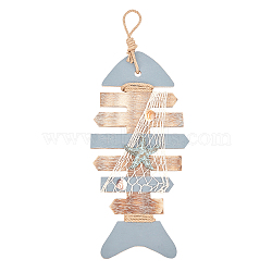 Mediterranean Style Natural Wood Pendant Ornaments, Wall Decor Door Hanging Decoration with Natural Shell, Fishbone, Dark Gray, 50cm(HJEW-WH0014-23)