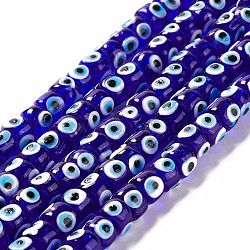 Handmade Evil Eye Lampwork Beads Strands, Column, Midnight Blue, 7.5~8.5x5~6mm, Hole: 1.4mm, about 39~40pcs/strand, 9.06~9.45 inch(23~24cm)(LAMP-F024-01B-01)