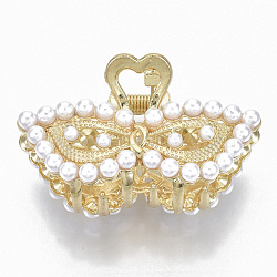 (Holiday Stock-Up Sale)Alloy Claw Hair Clips, with ABS Plastic Imitation Pearl, Long-Lasting Plated, Masquerade with Heart, Light Gold, White, 31x50x26mm(PHAR-N004-019)