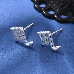 S925 Sterling Silver Stud Earrings, Silver, Twelve Constellations, Scorpio, 8x8.5mm(EJEW-K303-01S-08)