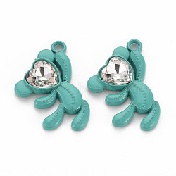 Spray Painted Alloy Rhinestone Pendants, Cadmium Free & Lead Free, Bear, Dark Cyan, 26.5x21.5x4.5mm, Hole: 2mm(PALLOY-Q433-033D-RS)