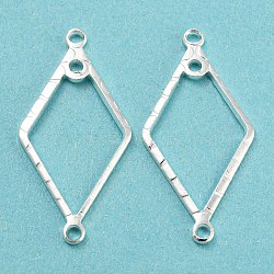 Brass Connector Charms, Cadmium Free & Lead Free, Rhombus Frame Links, Long-Lasting Plated, 925 Sterling Silver Plated, 24.5x12x1mm, Hole: 1.2mm(KK-A187-01S)
