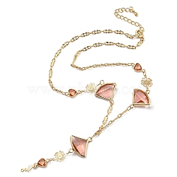Faceted Fan & Heart Glass Pendant Necklaces, Brass Chain Neckalces, Golden, 15.94 inch(40.5cm)(NJEW-R263-24G)