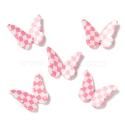 Opaque Resin Cabochons, Two Tone, for DIY Earring Accessories, Butterfly with Chessboard Pattern, Pink, 22.5x27.5~28.5x4~5.5mm(RESI-I035-01B)
