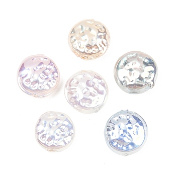 Electroplated Glass Imitation Pearl Beads, Flat Round, Texture, Mixed Color, 16~16.5x15.5~16x7.5~8mm, Hole: 1.4mm