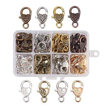 Alloy Lobster Claw Clasps, Heart, Mixed Color, 11x7x3cm, 80pcs/box