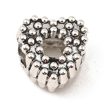 Tibetan Style Alloy European Beads, Large Hole Beads, Heart, Antique Silver, 12x12x7mm, Hole: 5mm, about 434pcs/1000g