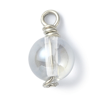 Electroplate Glass Pendants, with Platinum Copper Wire Loops, Round Ball Charms, Clear, 18x10mm, Hole: 2.5mm