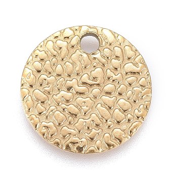 Ion Plating(IP) 304 Stainless Steel Charms, Textured, Laser Cut, Flat Round, Light Gold, 10x0.8mm, Hole: 1.4mm