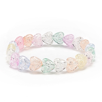 Candy Color Acrylic Heart Beaded Stretch Bracelet for Women, Colorful, Inner Diameter: 2 inch(5.1cm)