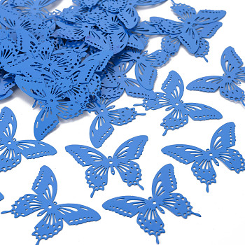 Spray Painted 430 Stainless Steel Filigree Joiners Links, Etched Metal Embellishments, Butterfly, Cornflower Blue, 35x44x0.4mm, Hole: 1~1.6mm