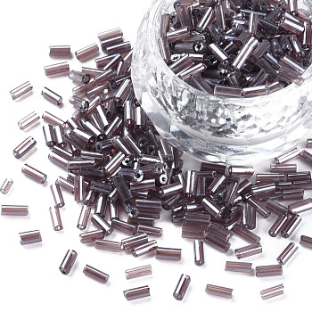 Transparent Colours Luster Glass Bugle Beads, Round Hole, Rosy Brown, 3~8x2mm, Hole: 0.7mm, about 450g/pound