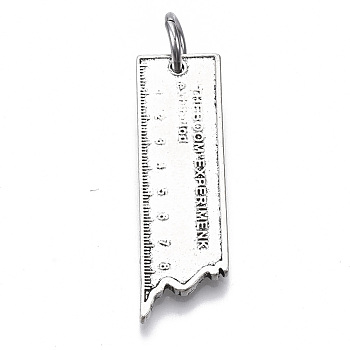 Tibetan Style Alloy Pendants for Teachers' Day, with Iron Loops, Broken Ruler,  Rectangle, Antique Silver, 39.5x12x1.5mm, Jump Ring: 9x1.5mm, Inner diameter: 6mm