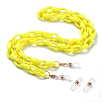 Eyeglasses Chains, Neck Strap for Eyeglasses, with Acrylic Cable Chains, Alloy Lobster Claw Clasps and Rubber Loop Ends, Yellow, 27.9 inch(71cm)